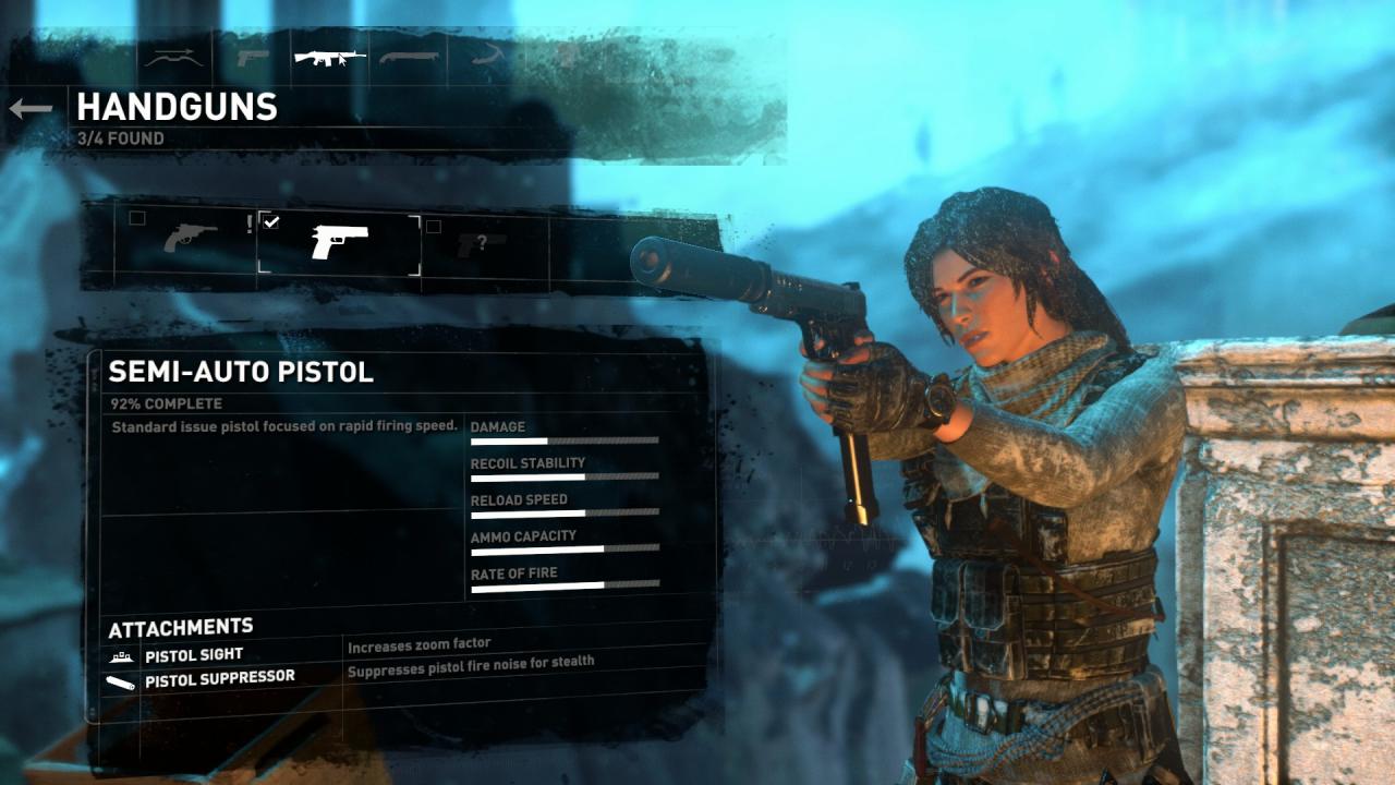 [29/01/2016] In Rise of the Tomb Raider rüstet ihr eure Waffen kontinuierlich auf. Die Pistole wird so zur übermächtigen Superknarre.