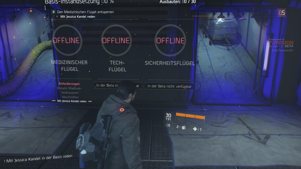 [29/01/2016] Zwei der Flügel sind in der Beta noch gesperrt. In der fertigen Fassung werdet ihr dann das komplette Hauptquartier ausbauen können.