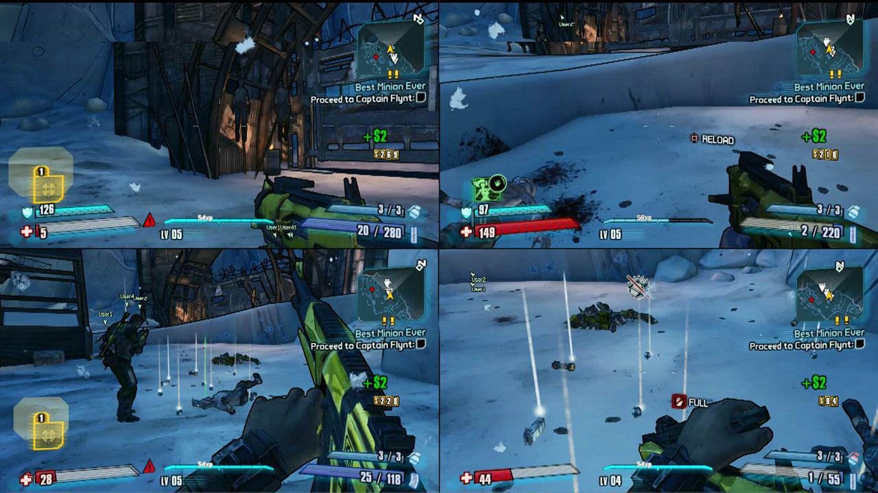 [18/01/2016] Viergeteilt: Die 4-Spieler-Splitscreen-Funktion der Borderlands Handsome Edition sorgt für einen echten Geselligkeitsbonus. Leider zickt die Bildrate zuweilen.