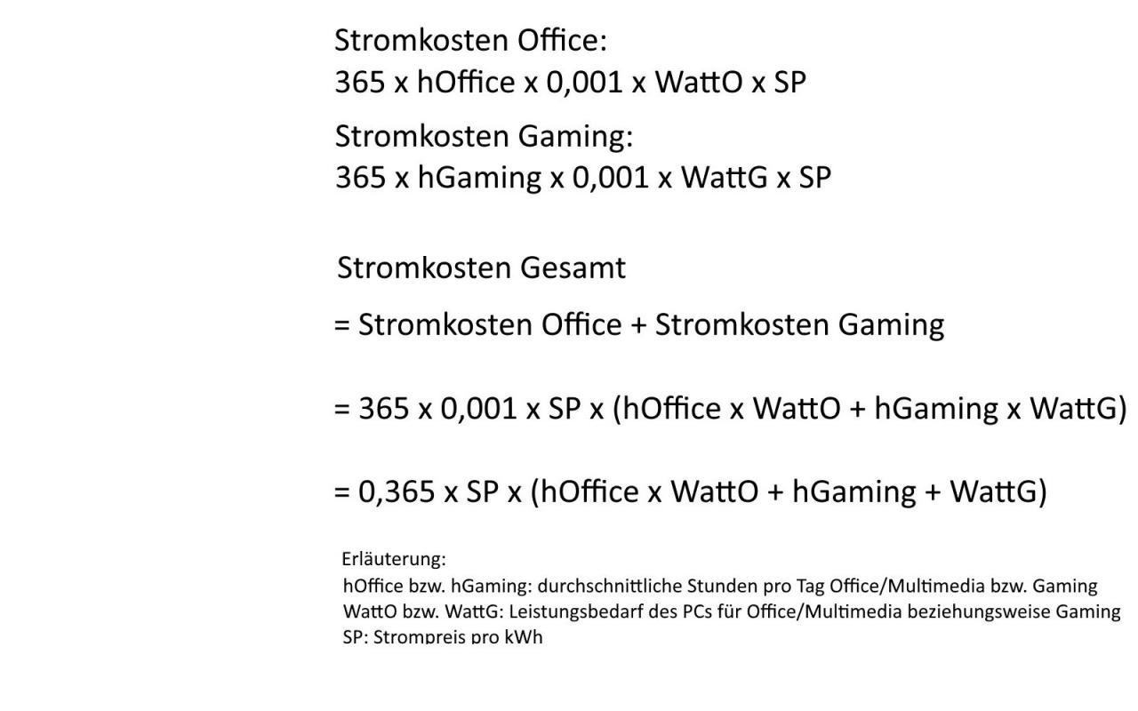 [02/03/2016] Stromkostenformel für die Jahreskosten eines PCs