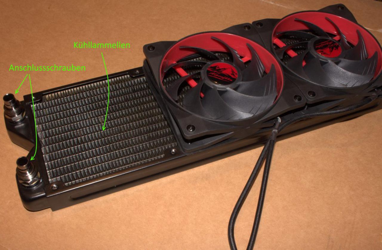 [11/03/2016] Ein 360er-Radiator mit zwei bereits montierten 120mm-Lüftern