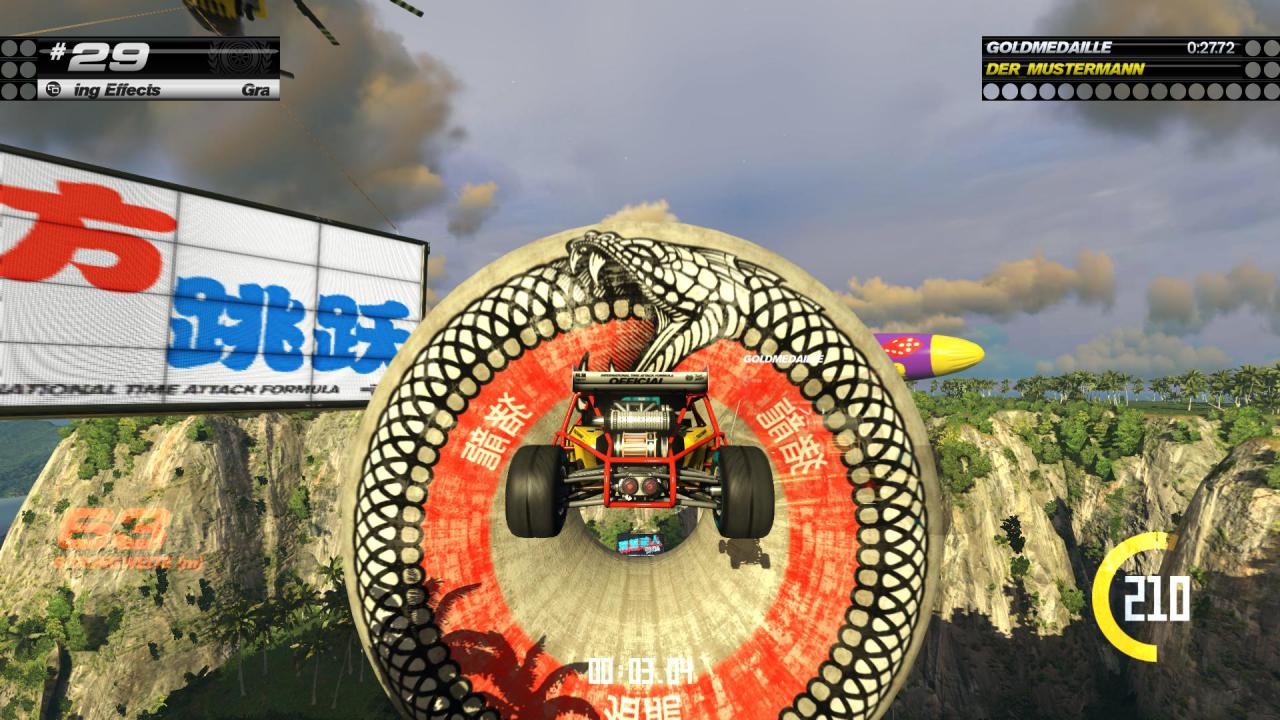 Im Anflug auf den Schlangen-Donut: Blöderweise lassen sich die Autos bei Trackmania Turbo in der Luft nicht kontrollieren.