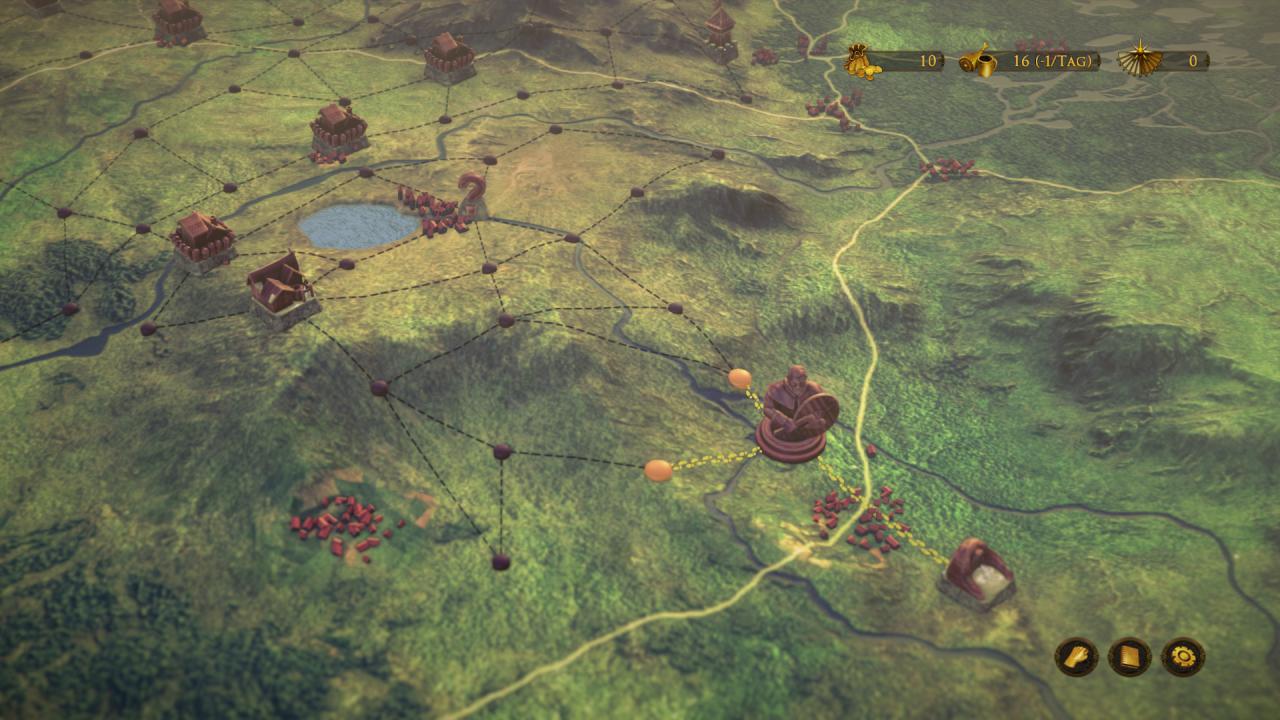 Die Welt- und Reisekarte ist wie ein Brettspiel aufgebaut. In der Alpha-Version fehlen allerdings noch Text-Infos.