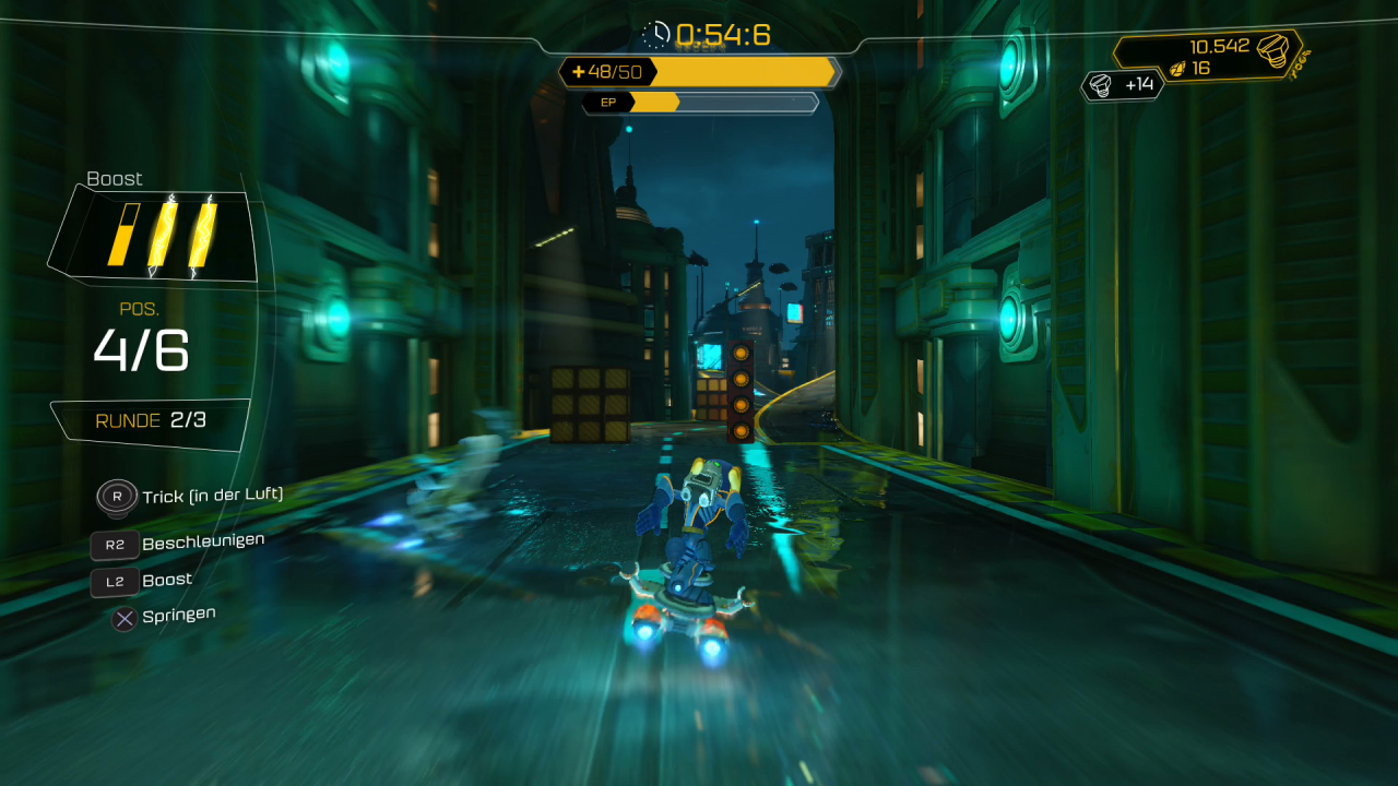 [19/04/2016] Abwechslung wird in Ratchet & Clank groß geschrieben, auf jedem Planet erwartet uns eine neue Spielidee. Hier fahren wir etwa Hoverboard-Rennen.