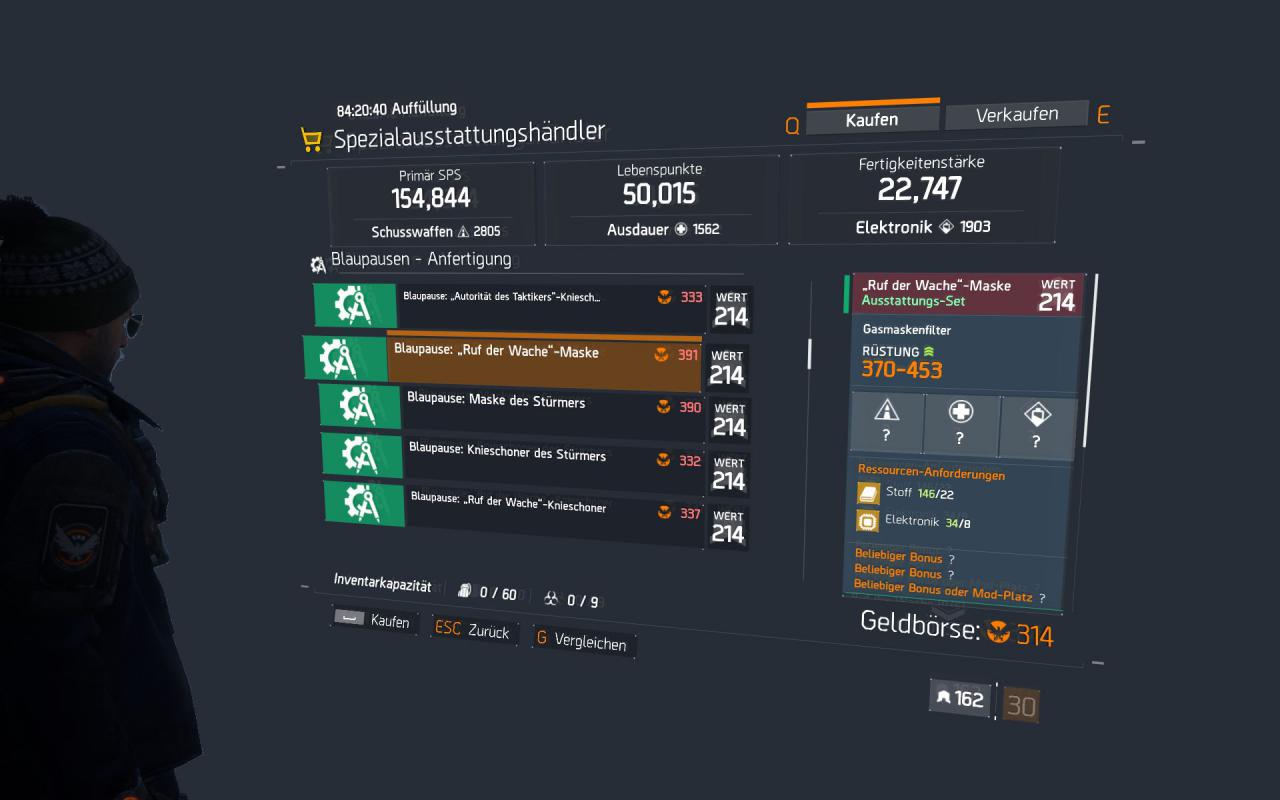 Überblick zu Blaupausen zum Herstellen von Rüstungsteilen in The Division.