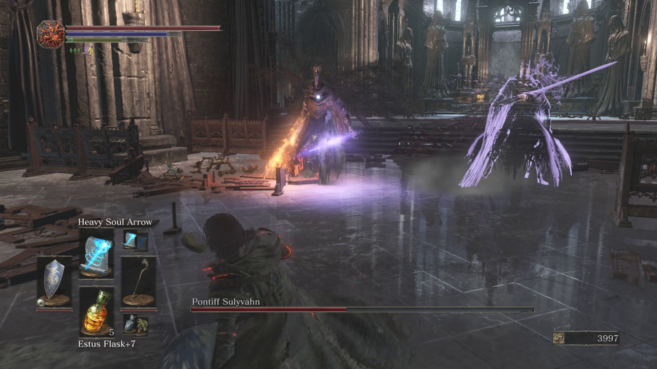 [01/04/2016] Bei der Inszenierung der Bossduelle trumpft Dark Souls 3 ganz groß auf. Behaltet bloß den Doppelgänger rechts im Auge.
