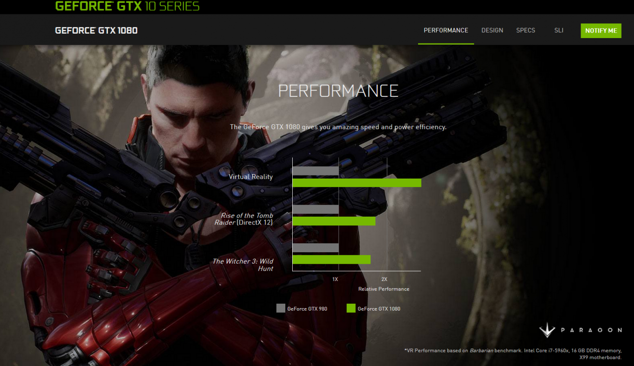 [07/05/2016] Die Grafik von Nvidia soll den Leistungssprung der GTX 1080 im Vergleich zur GTX 980 verdeutlichen