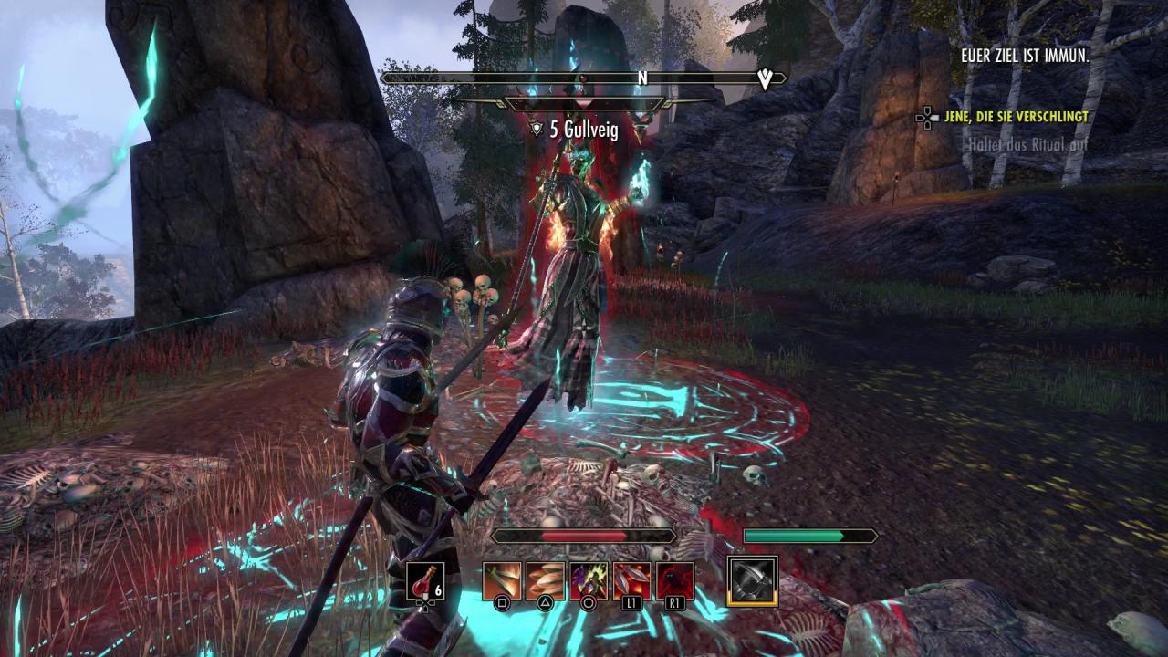 [20/05/2016] TESO: Morrowind - Hier trägt unsere Nachtklinge noch zwei Einhänder und mittlere Rüstung, mittlerweile zieht sie als Möchtegern-Zauberer mit leichter Rüstung und Zerstörungsstab in den Kampf.