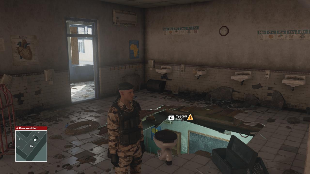 Für den täglichen Stuhlgang dürfte diese Toilette wohl nicht mehr taugen, doch Agent 47 hat sicher eine gute Verwendung für das Keramikteil.
