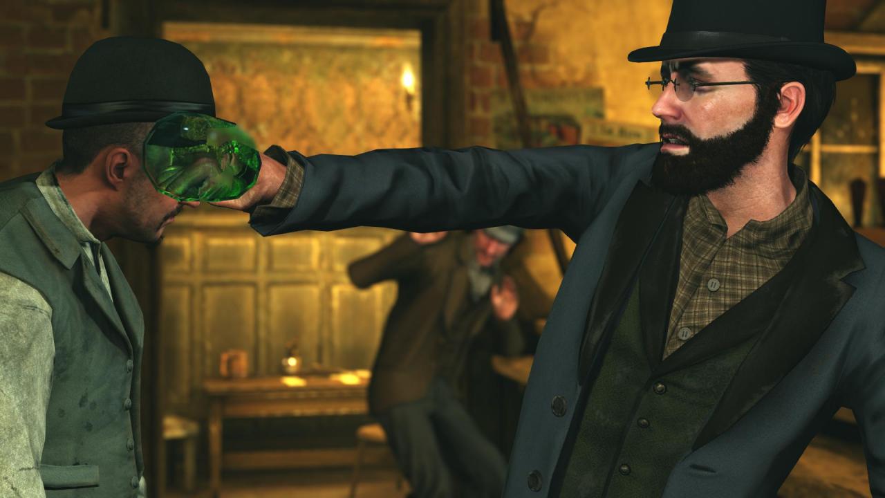 In einer Actionsequenz muss sich der verkleidete Sherlock Holmes zur Wehr setzen.