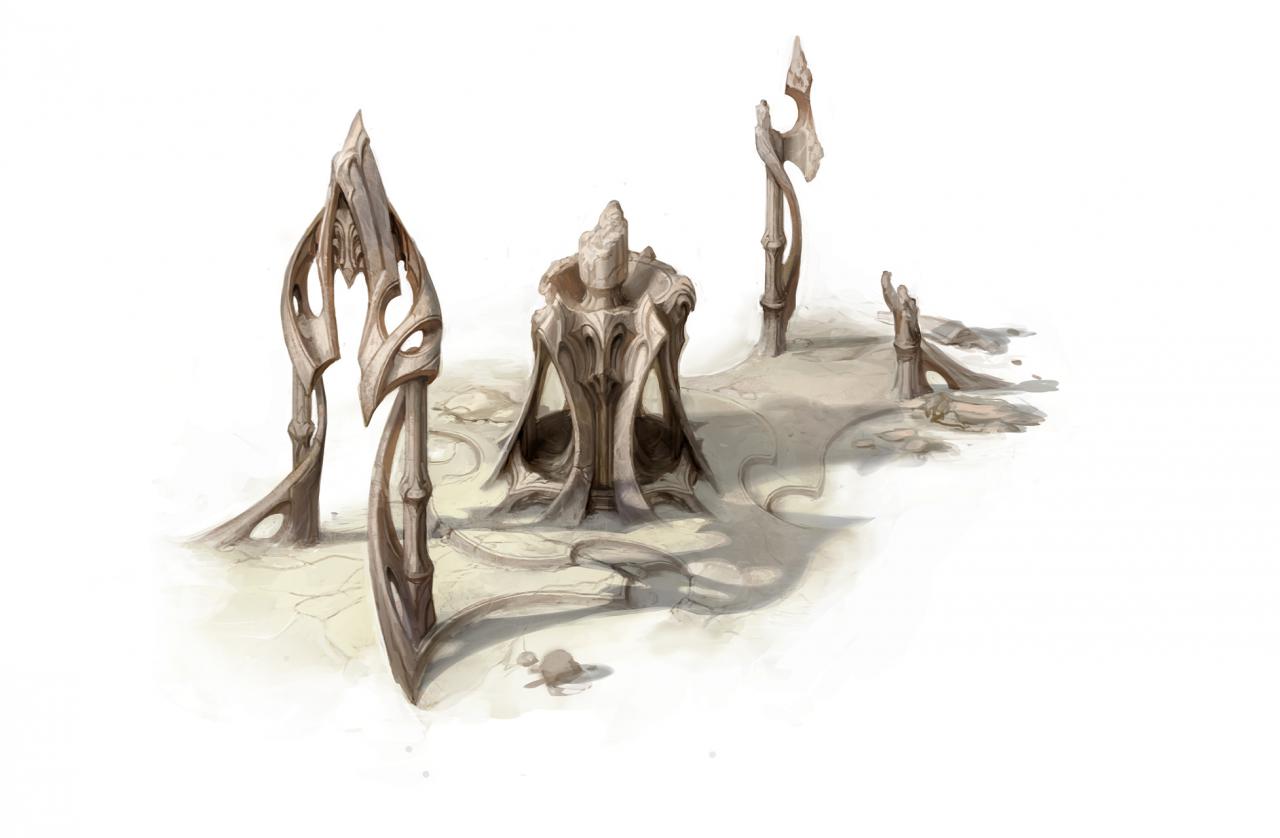 Spellforce 3 - Skizzen wie hier zeigen Teile der Landschaft, die besonders mystische Architekturformen aufweisen.