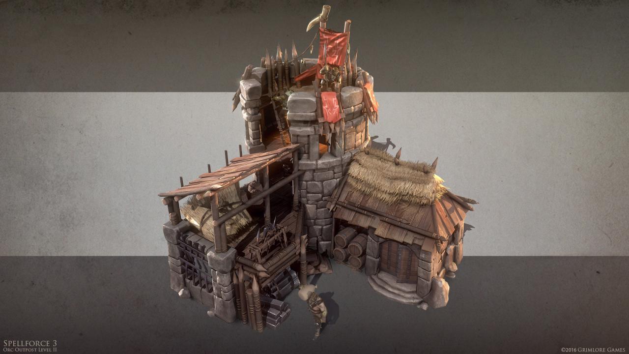 So sieht ein fertiges 3D-Modell des Ork-Außenpostens aus.