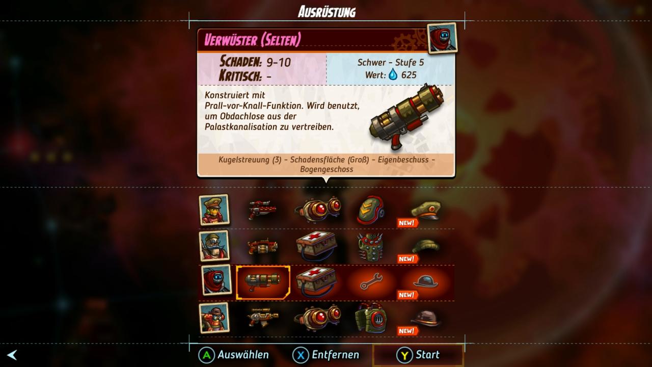 Ein Waffenslot plus zwei Slots für Bonusgegenstände - mehr Ausrüstung können wir unseren Blechkumpels nicht mitgeben.