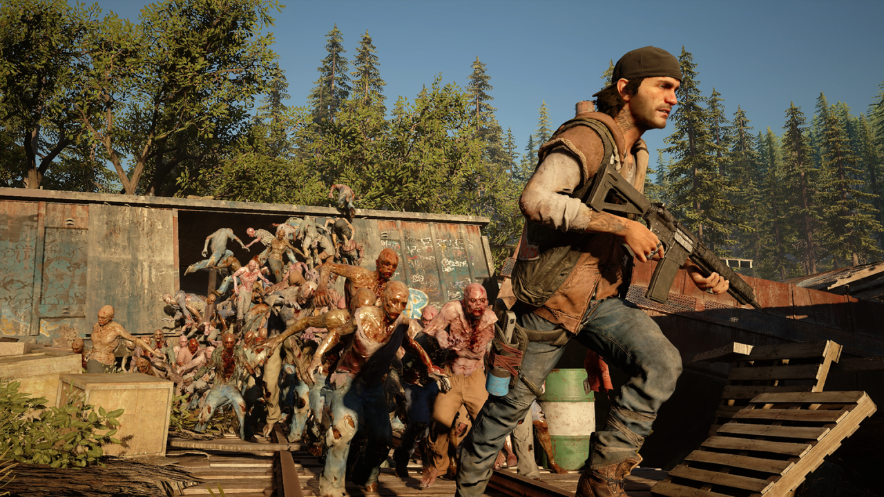 Deacon flüchtet vor einer Zombiehorde in Days Gone