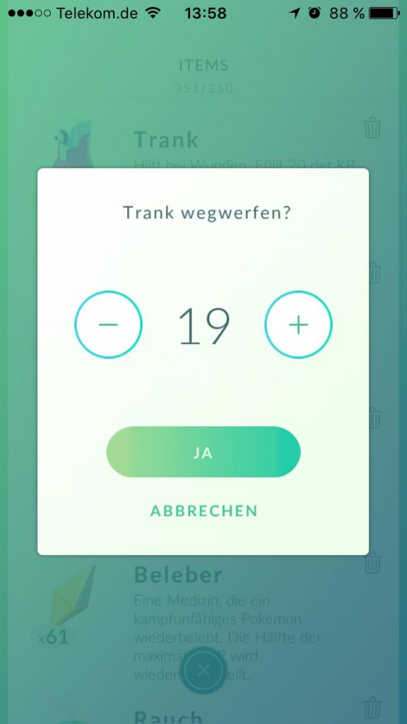 [22/07/2016] Pokémon GO: Items wegwerfen (2)