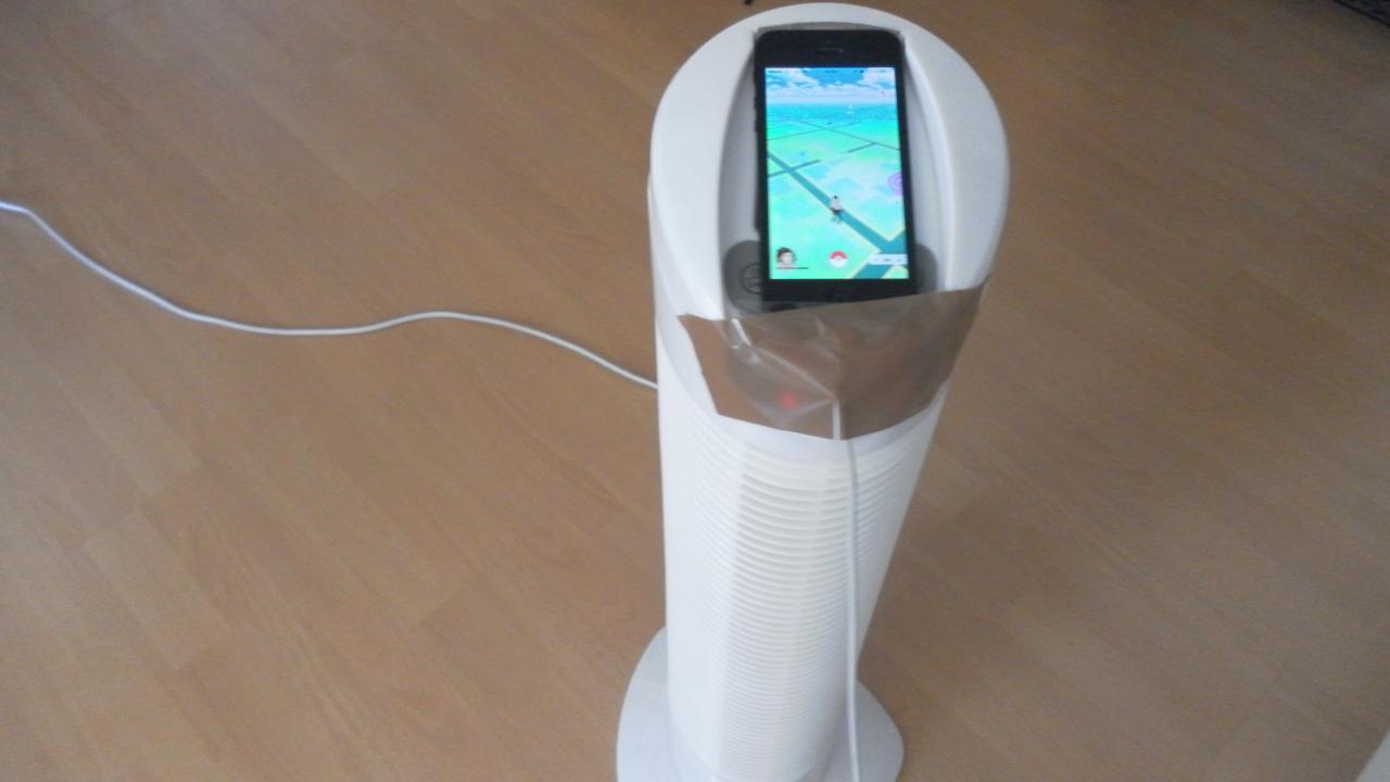 [20/07/2016] Pokémon Go am Standventilator ausprobiert. Funktioniert, bringt aber wenige Meter! Also geht lieber raus und brütet die Glücks-Eier normal aus.