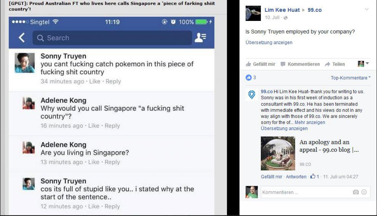 [29/07/2016] Singapur beledigt, Job verloren.