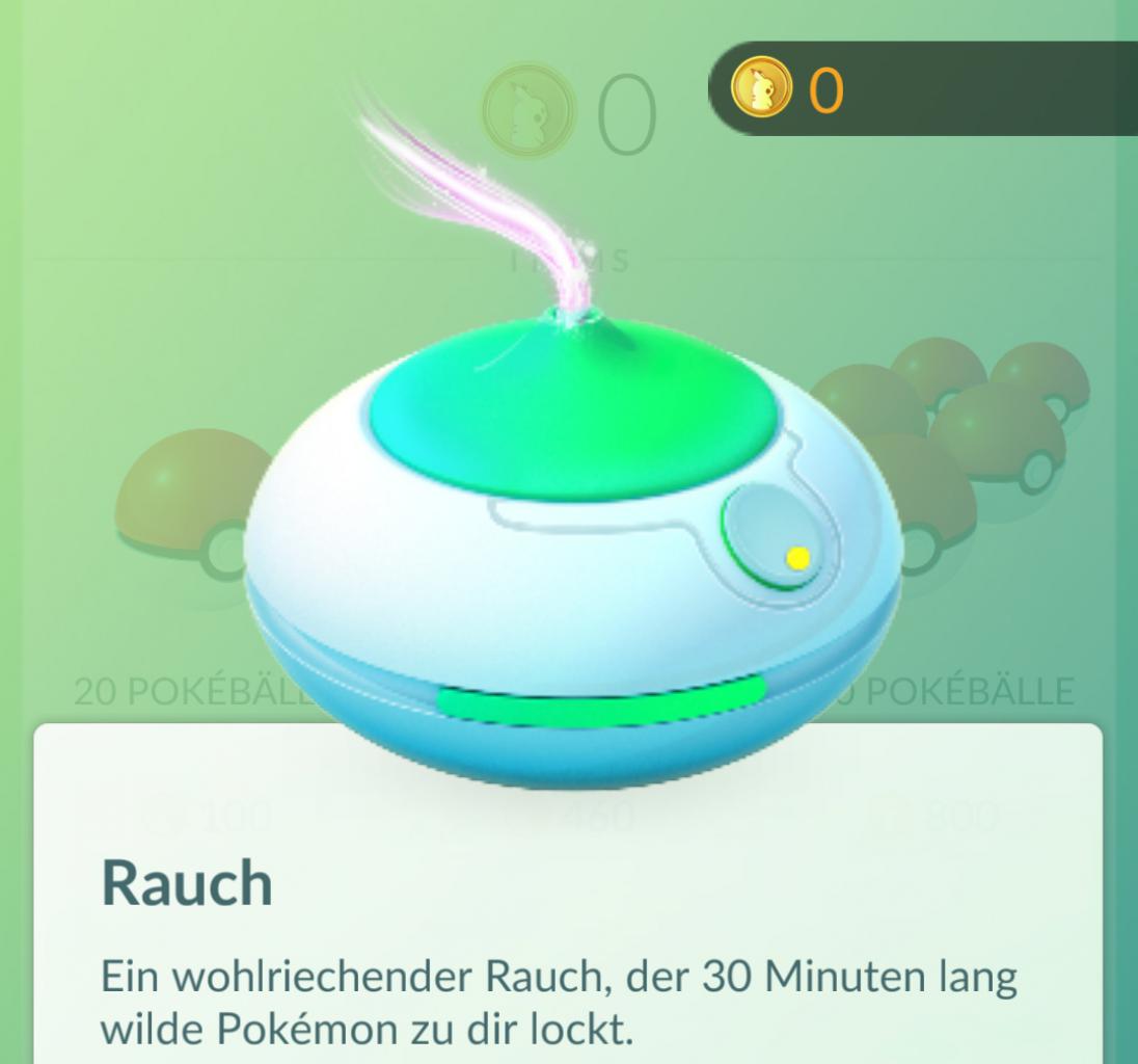 [12/07/2016] Setzt - wann immer möglich - Rauch ein, um wilde Pokémon anzulocken. Mit etwas Glück könnt ihr so im Zeitraum von 30 Minuten circa 5 bis 8 zusätzliche Monster einfangen.
