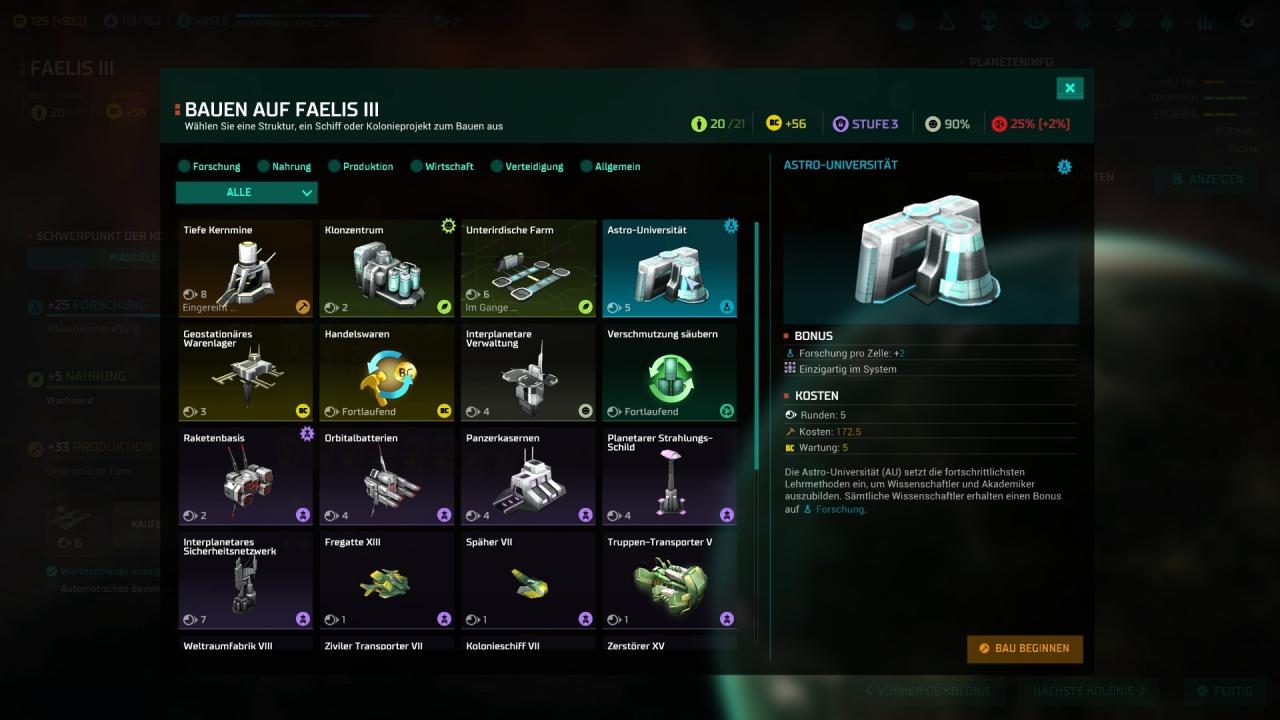 Einen Großteil der Spielzeit verbringen wir damit, jedem unserer Planeten neue Bauprojekte zuzuweisen. 
