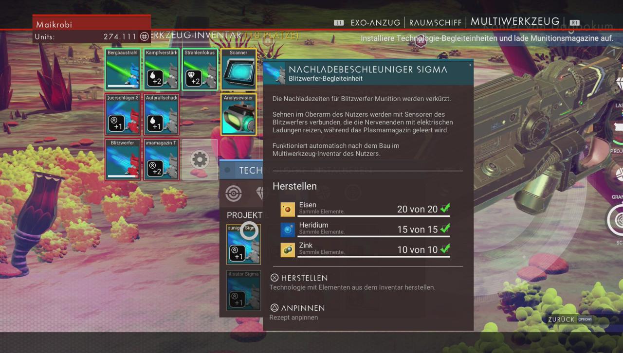 [11/08/2016] No Man's Sky - Multiwerkzeug optimal mit neuen Technologien verbessern - Platziert die passenden Upgrades immer nebeneinander!