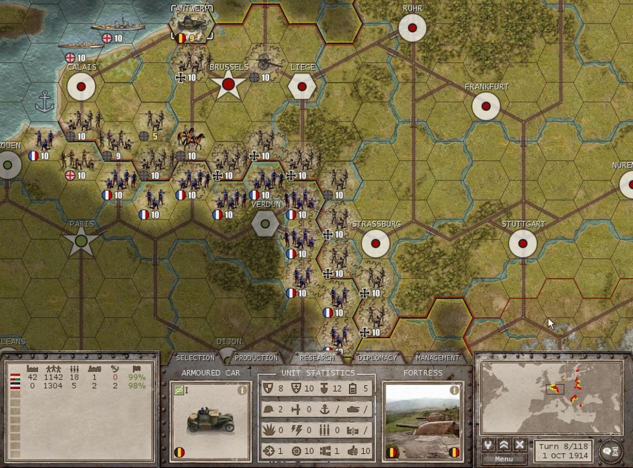 [26/09/2016] Hexfeld-Strategie im Panzer-Corps-Stil: In Commander: The Great War von 2012 fechtet ihr keine einzelnen Missionen aus, Hobby-Generäle sind hier gleichzeitig an allen Fronten gefordert.