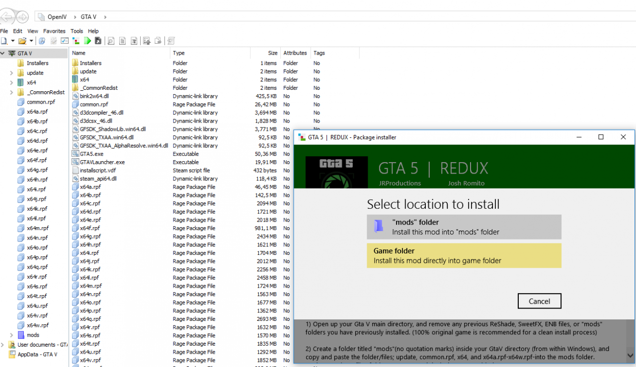 WICHTIG - gebt als Ziel für die Redux-Dateien den Game-Folder und nicht den mods-Ordner an!