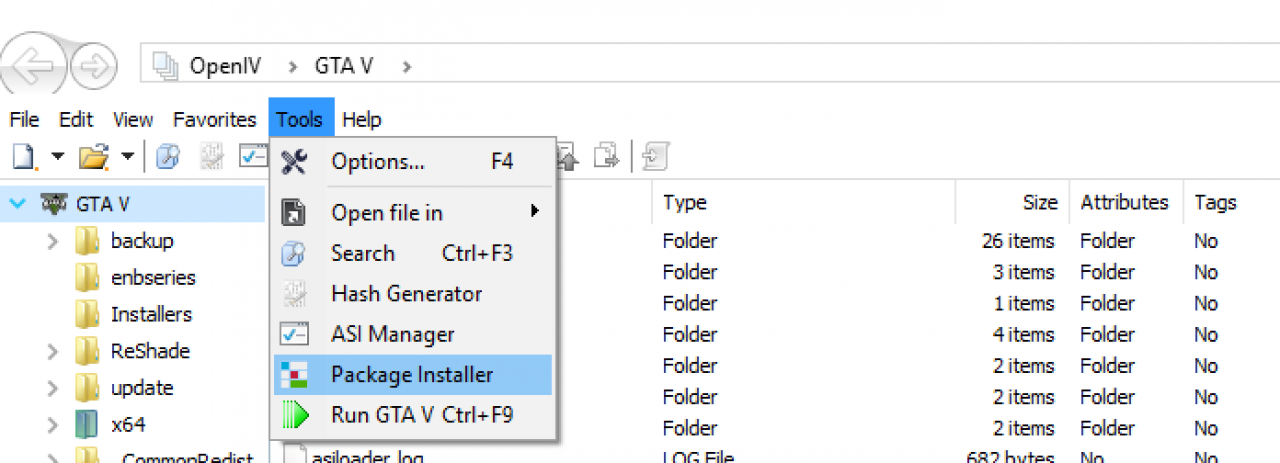 Die zuvor entpackten Redux-Mod-Dateien fügt ihr mit dem Tool Open IV per Package Installer ins Spiel ein.
