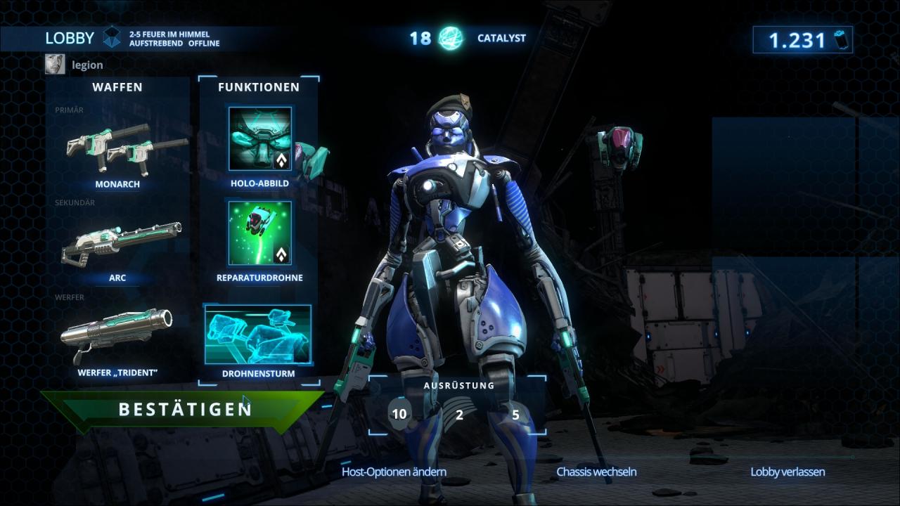 Zwischen Missionen sollte man regelmäßig die Lobby aufsuchen, um Waffen aufzuwerten und Upgrades auszuwählen.