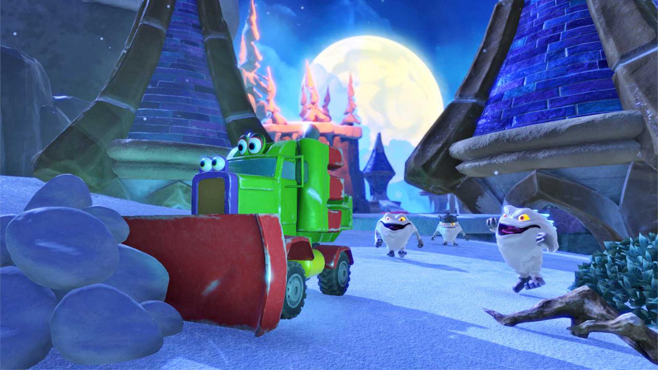 [16/09/2016] Wie die Genre-Urväter Banjo und Kazooie können sich Yooka und Laylee einmal pro Level verwandeln - im Eislevel ist das passenderweise ein Schneepflug.