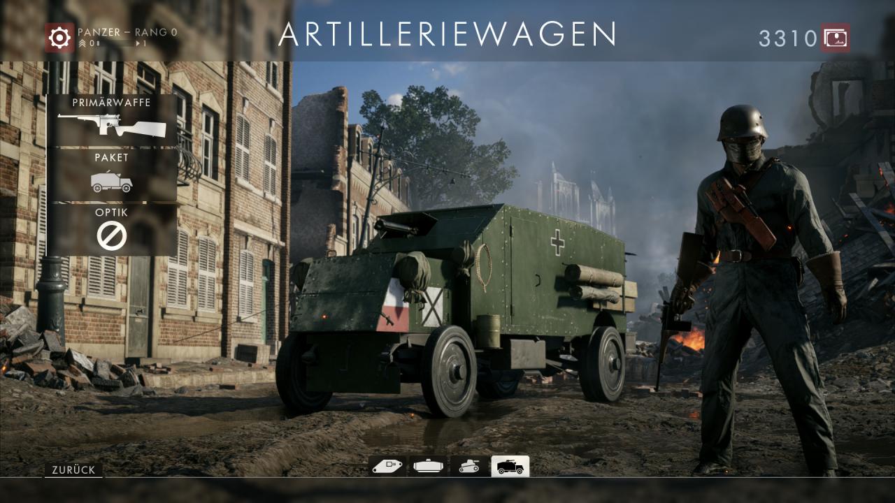 [17/11/2016] Battlefield 1: Gegen feindliche Stellungen am Boden oder mit Flugabwehrgeschütz auf Flugzeugjagd: Der Artilleriewagen.