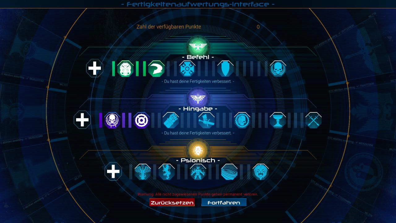 [21/12/2016] Nach erfolgreichem Missionsabschluss können wir uns und unsere Team-Kollegen in diesem Fertigkeiten-Interface verbessern.