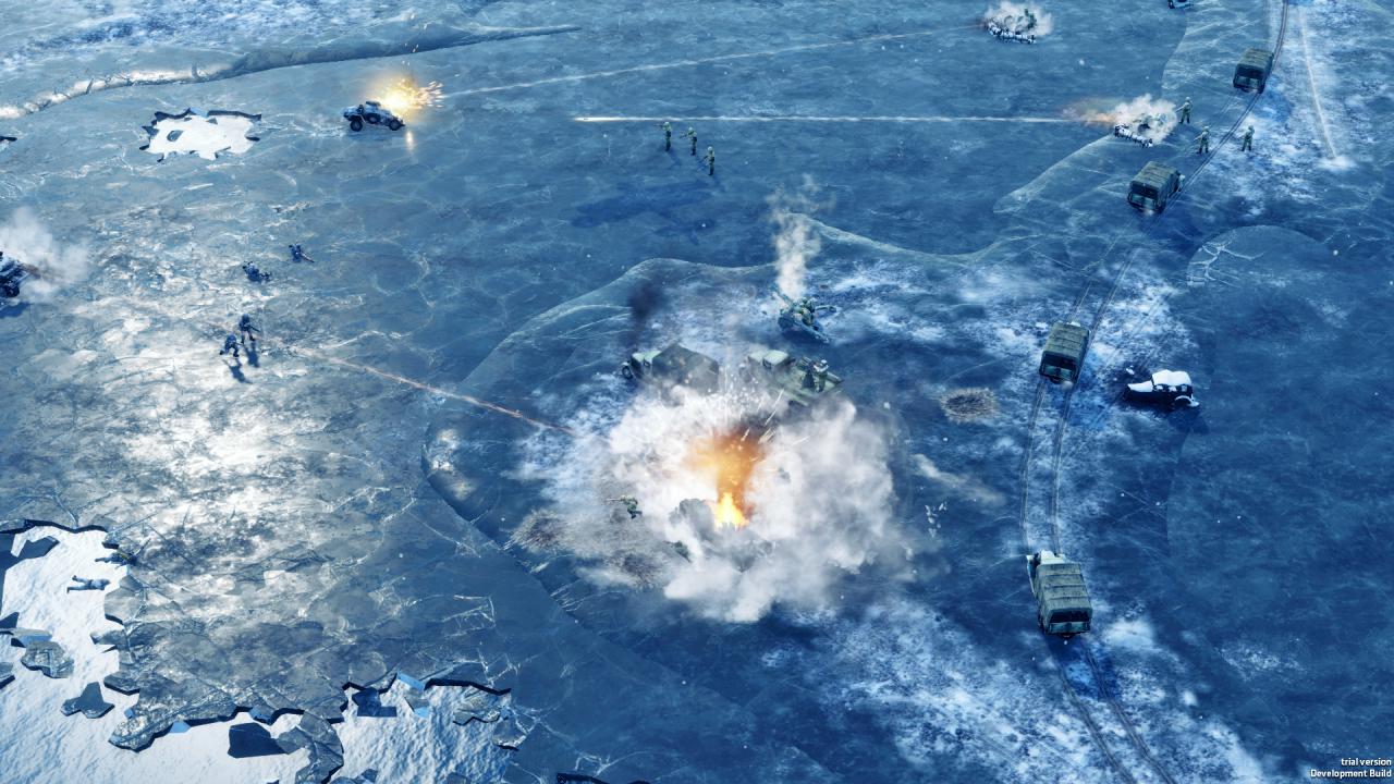 [25/01/2017] Treffer, versenkt! Die dünne Eisschicht zerbricht unter dem Beschuss der Panzer. Unachtsame Truppen gehen daraufhin baden.