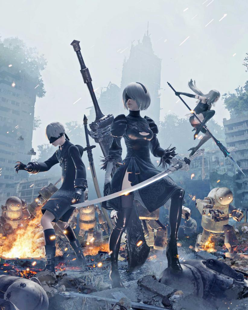 [14/02/2017] Nier Automata-Heldin B2 (Mitte) kann ich in ihrer Rolle als tougher Cyborg einfach nicht ernst nehmen, sieht sie doch aus, als wäre sie hauptberufliche Domina.