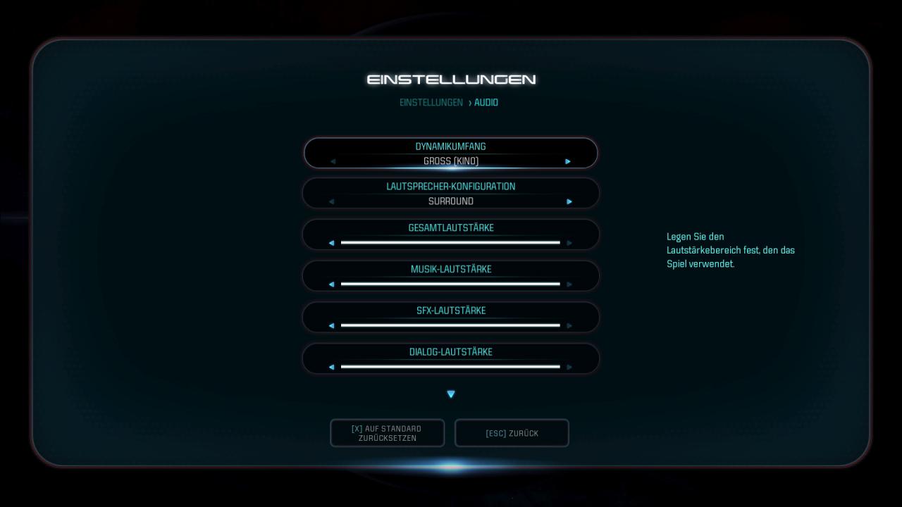 [16/03/2017] Das Audio-Menü von Mass Effect: Andromeda bietet einige Abstimmungsoptionen