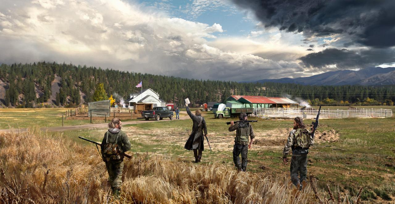 Far Cry 5: Weiße Fanatiker auf den Weg in den Kampf.