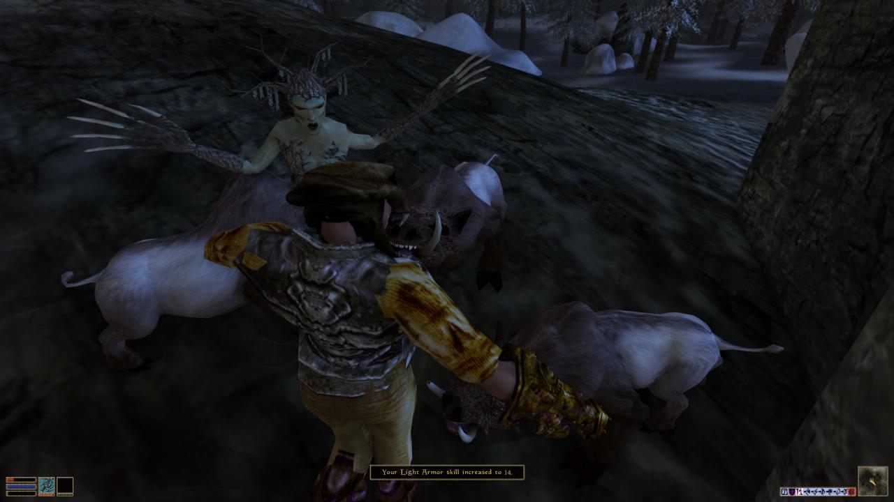 [02/05/2017] Der Besuch auf der Ascheinsel Solstheim ist - wie auch in Skyrim - mit Gefahren für Leib und Leben verbunden. Schnell rotten sich die eigentlich strunzdoofen Gegner zusammen und beharken euch im Rudel.