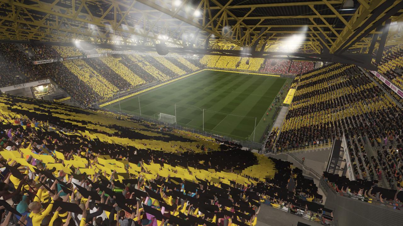 Die Nachbildung des Dortmunder Stadions in Pro Evolution Soccer 2018.