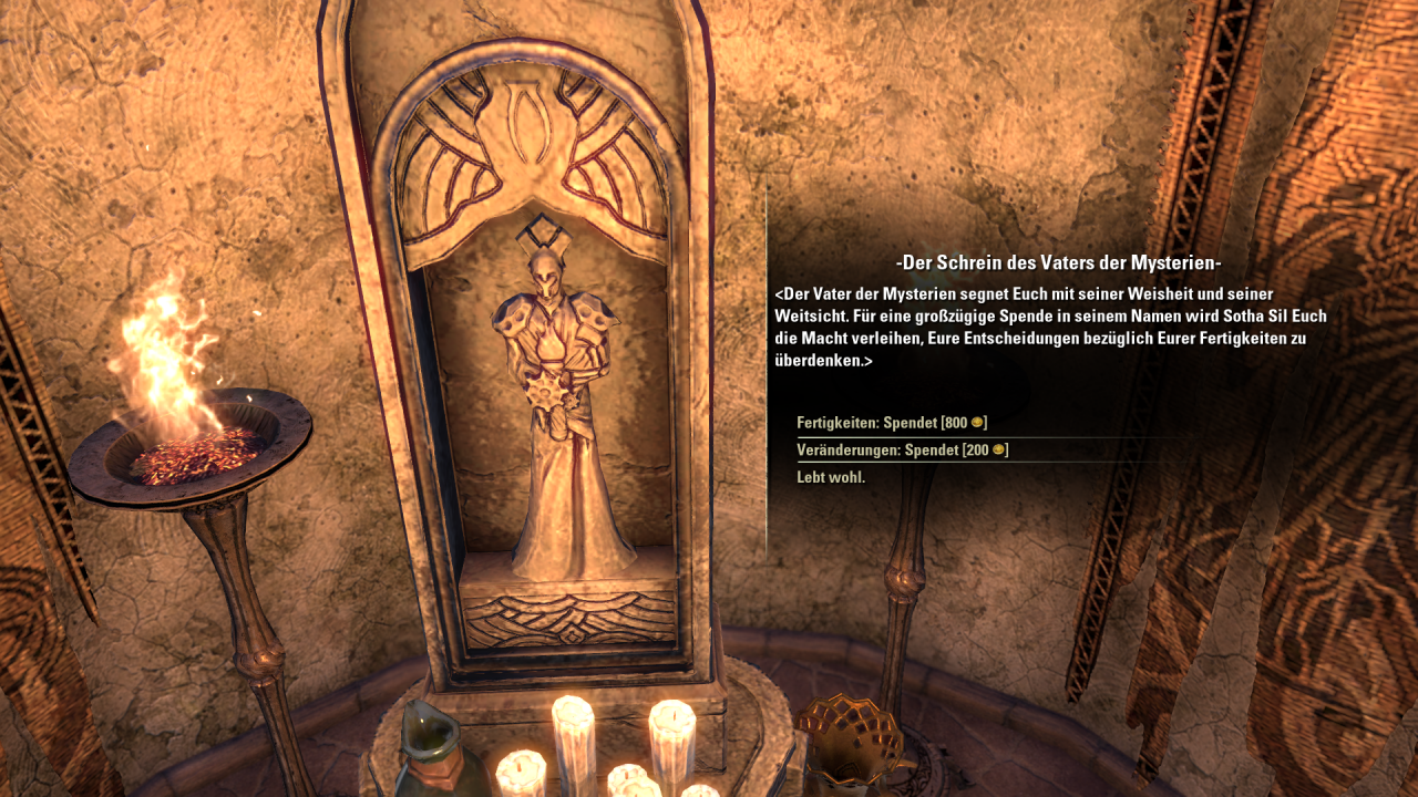 Fertigkeiten und deren Verbesserungen lassen sich in Morrowind in diesem Schrein in Vivec gegen Gold zurücksetzen.