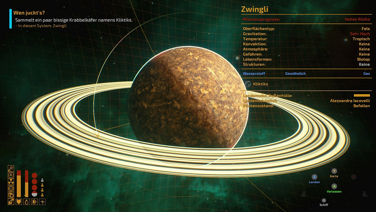 Im Test waren viel der für Quests relevanten Planeten mit erschwerten Bedingungen versehen, was auf Dauer eher demotiviert. 
