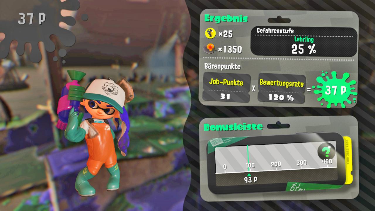Meistert ihr alle Wellen im Salmon Run, erhaltet ihr abhängig von eurer Performance und dem eingestellten Schwierigkeitsgrad Bärenpunkte und für die dann Belohnungen.