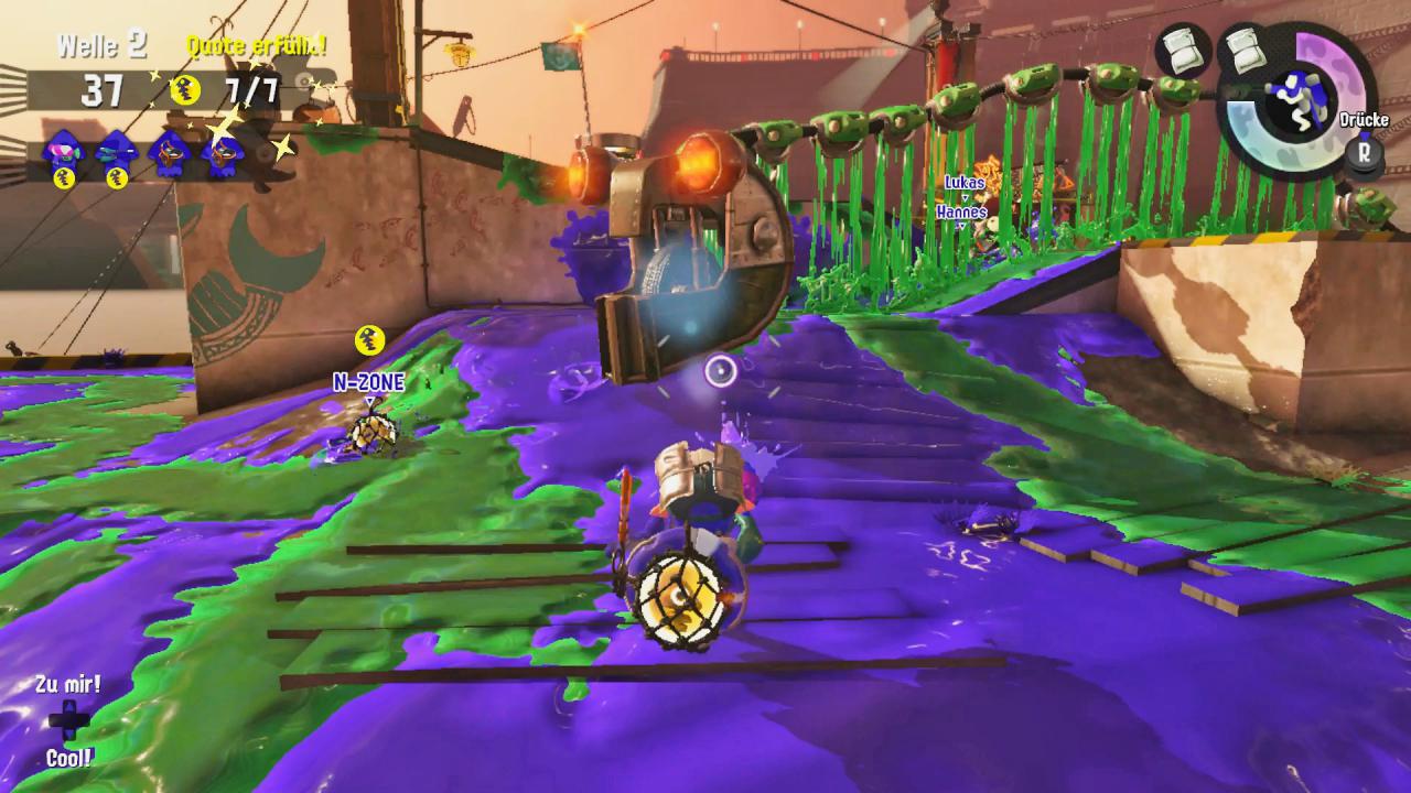 Im Salmon Run müsst ihr Lachseier sammeln und abliefern. Die gibt’s aber nur von den fiesen Bossen wie dem Stahlaal.