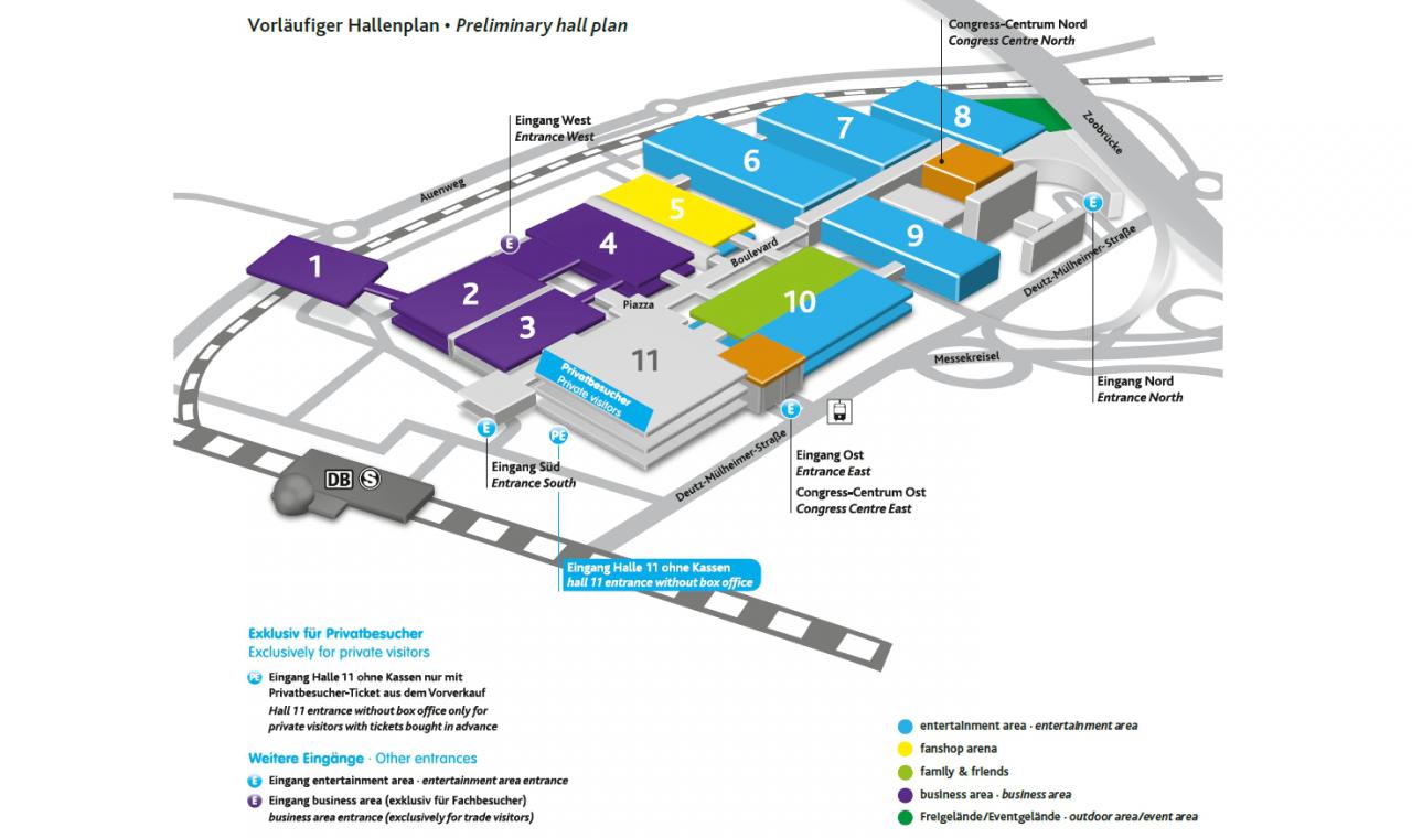 [26/07/2017] Gamescom 2017 - Lageplan der Hallen samt Ausstellern im Überblick
