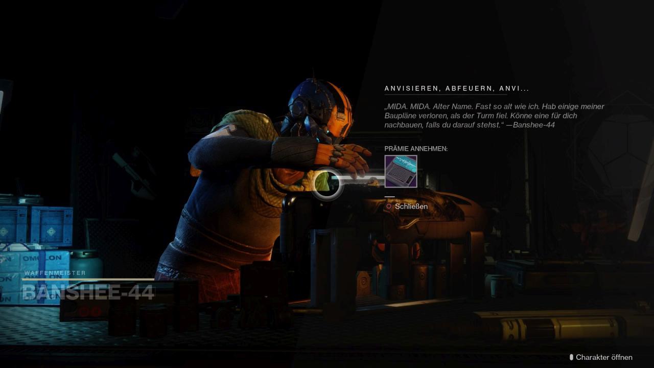 [09/09/2017] Für Banshee erledigt ihr die Missionen für&nbsp;MIDA Multi-Werkzeug in Destiny 2