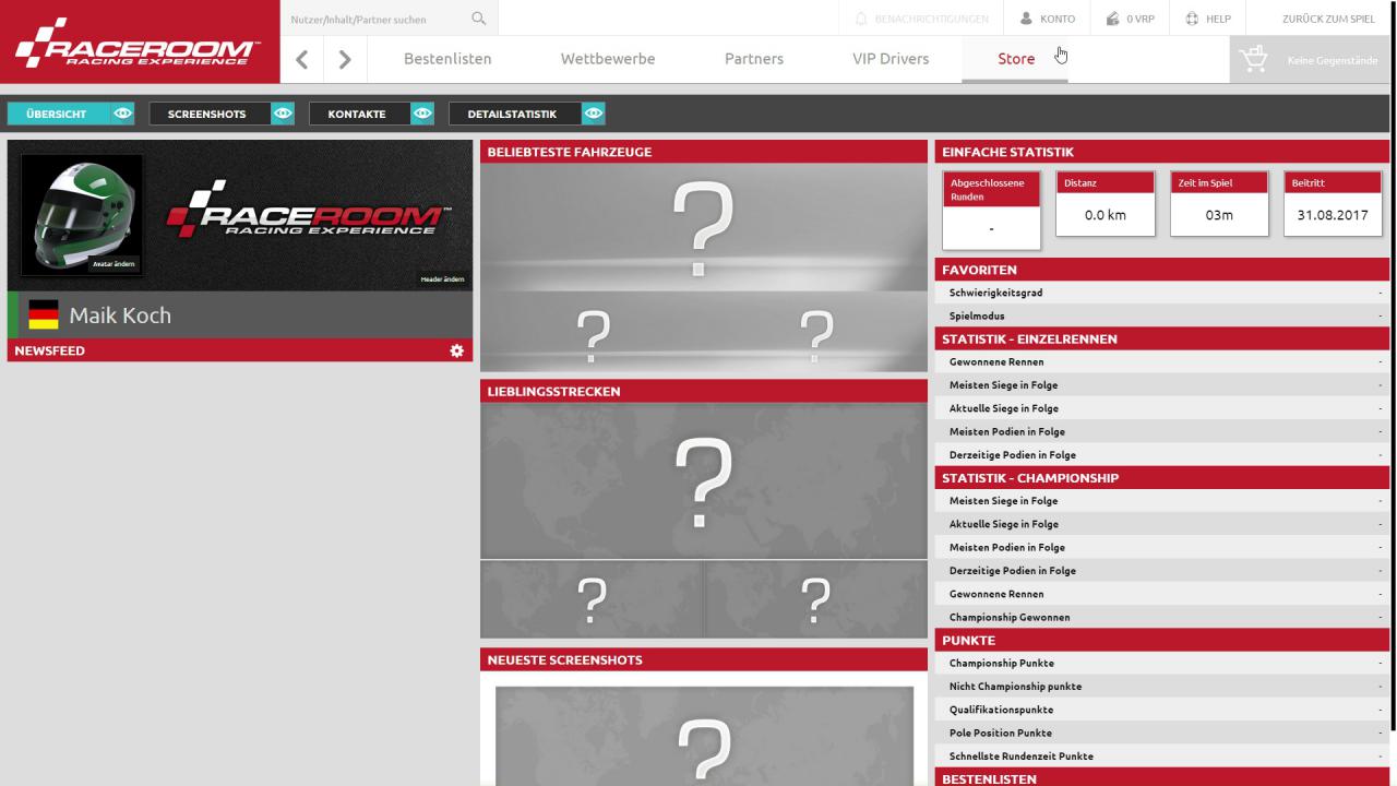 Profil-Einstellungen in RaceRoom Racing Experience.
