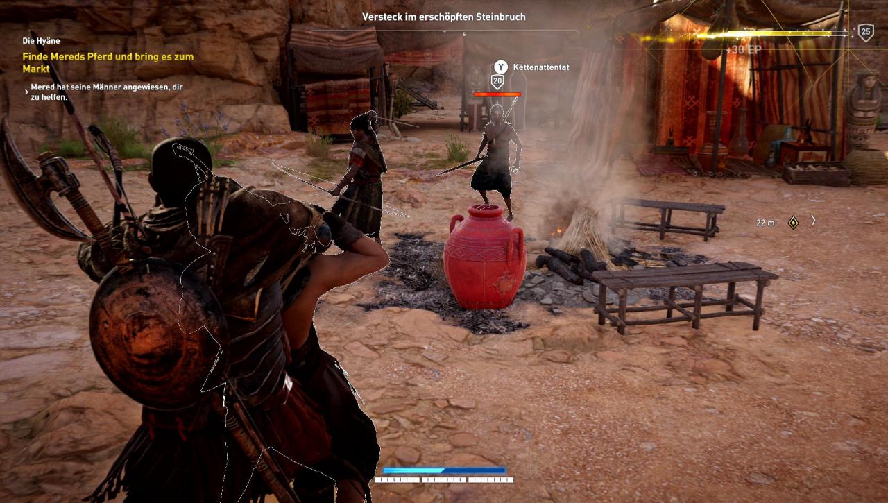 [26/10/2017] Das Skill-System hält ein paar coole Talente bereit. Zum Beispiel wirf Bayek mit dem richtigen Upgrade ein Messer auf einen zweiten Gegner, nachdem er ein Attentat ausgeführt hat.