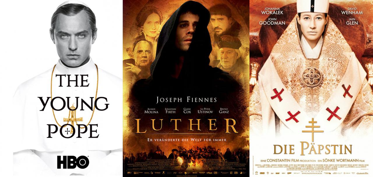 Collage aus The Young Pope, Luther und Die Päpstin