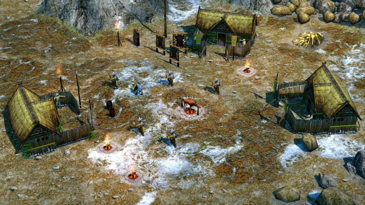 [05/12/2017] Ein Nachteil des eigentlich ansprechenden Grafikstils von Age of Mythology: Einheiten drohten immer wieder vor grau-braunem Hintergrund zu „verschwinden“.