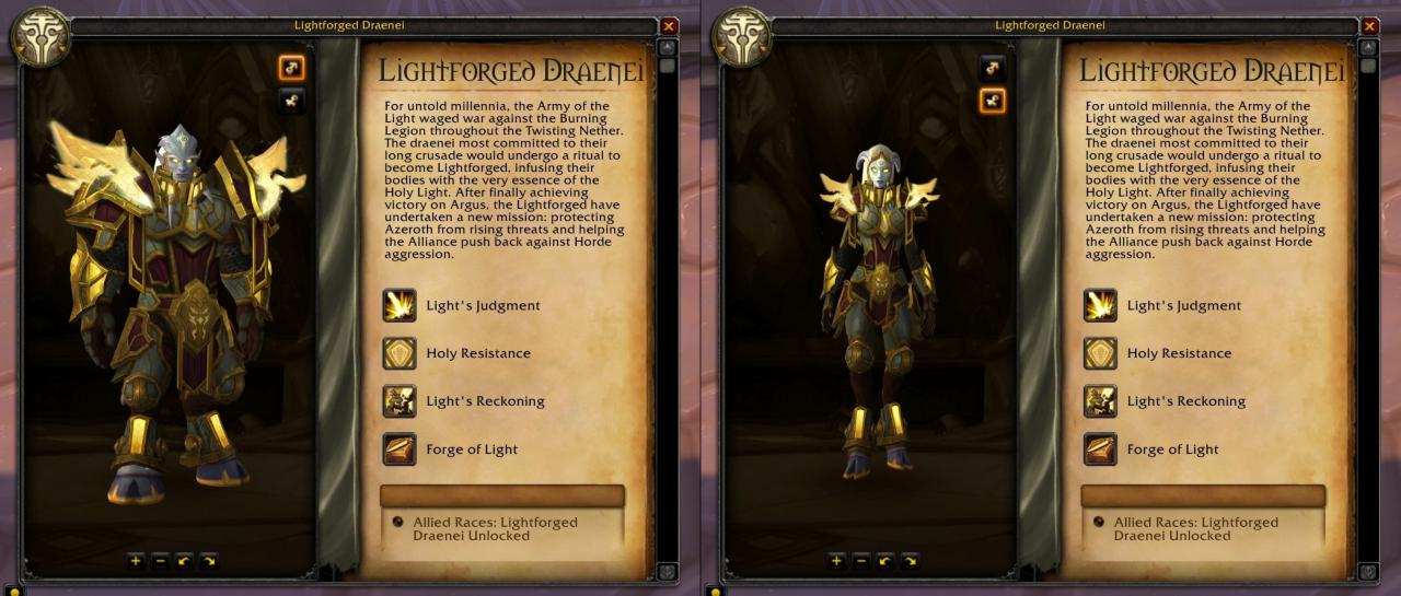 WoW: Battle for Azeroth - Auswahlbildschirm der lichtgeschmiedeten Draenei