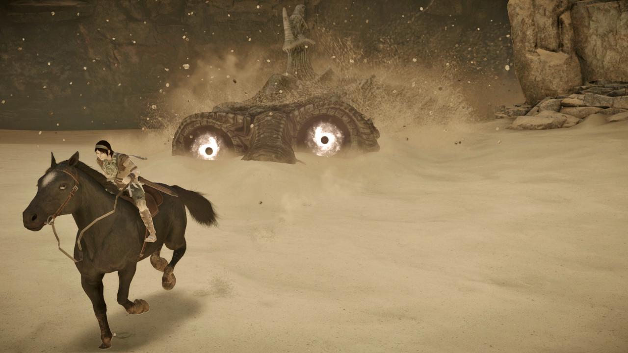 [26/01/2018] Reiter vor dem Sand-Koloss weg und zielt auf seine Augen mit Pfeil und Bogen.