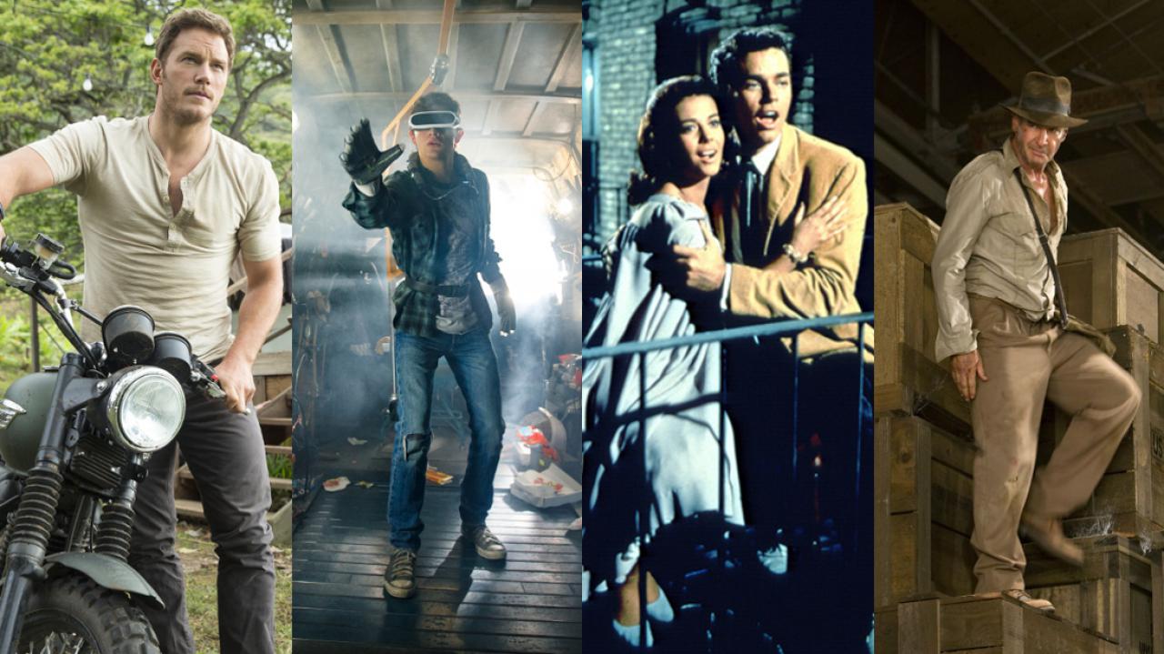 Collage mit Szenen aus "Jurassic World", "Ready Player One", "West Side Story" und "Indiana Jones"